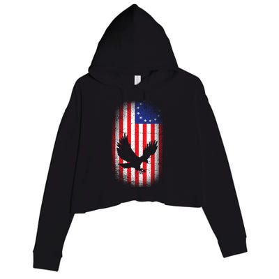 Betsy Ross Flag 13 Colonies Bald Eagle Crop Fleece Hoodie