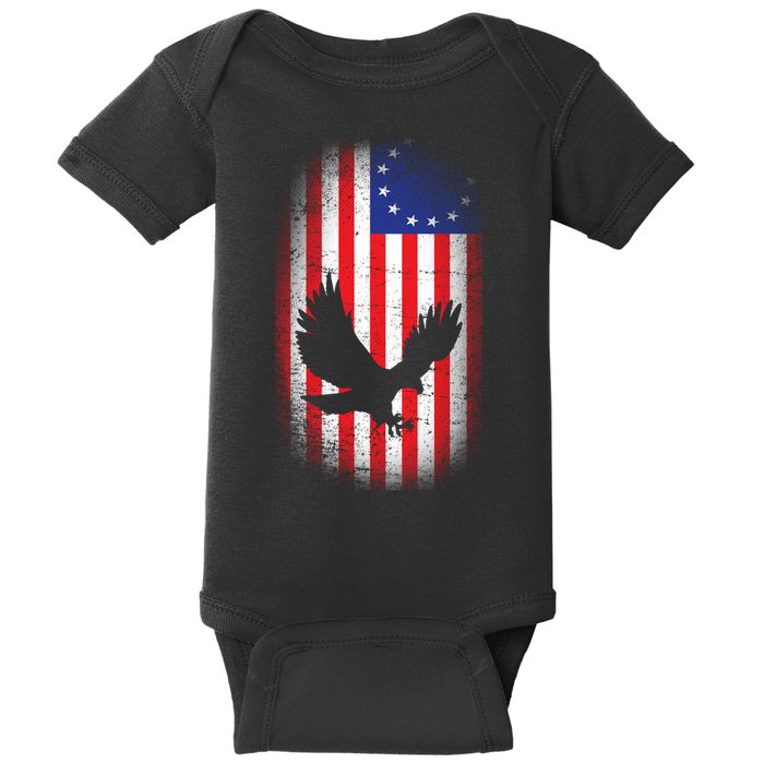 Betsy Ross Flag 13 Colonies Bald Eagle Baby Bodysuit
