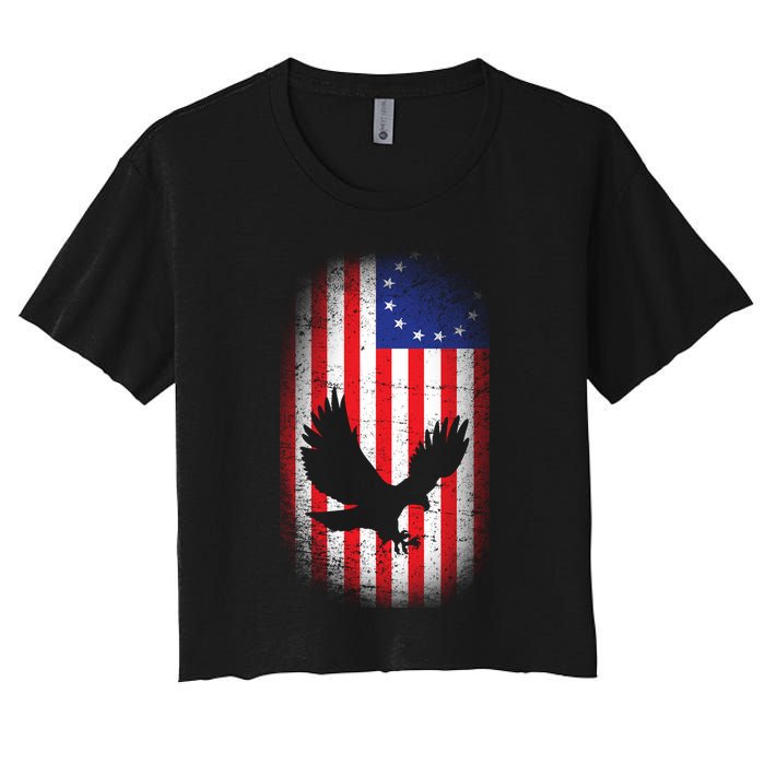 Betsy Ross Flag 13 Colonies Bald Eagle Women's Crop Top Tee
