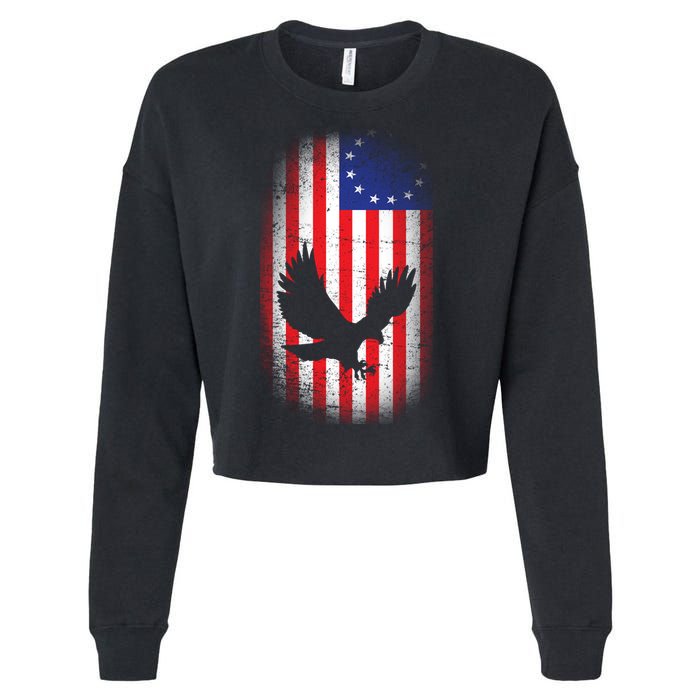 Betsy Ross Flag 13 Colonies Bald Eagle Cropped Pullover Crew