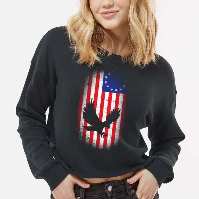 Betsy Ross Flag 13 Colonies Bald Eagle Cropped Pullover Crew
