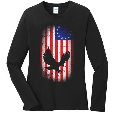 Betsy Ross Flag 13 Colonies Bald Eagle Ladies Long Sleeve Shirt