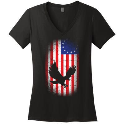 Betsy Ross Flag 13 Colonies Bald Eagle Women's V-Neck T-Shirt