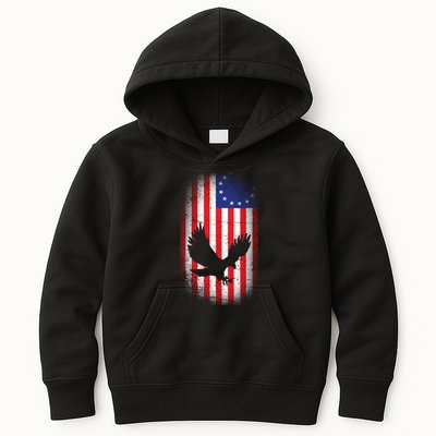 Betsy Ross Flag 13 Colonies Bald Eagle Kids Hoodie