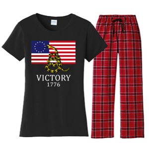 Betsy Ross Flag Don't Tread On Me 13 Colonies Women's Flannel Pajama Set