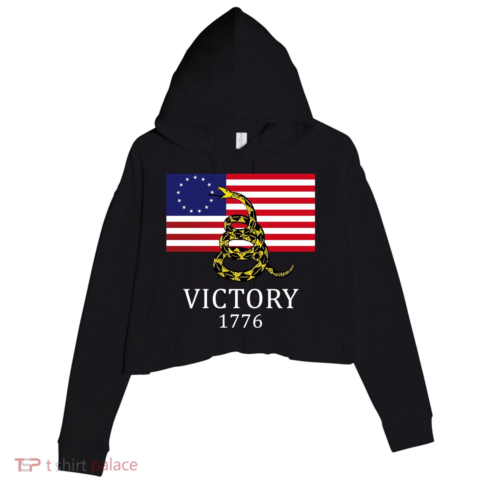 Betsy Ross Flag Don't Tread On Me 13 Colonies Crop Fleece Hoodie