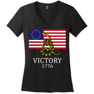 Betsy Ross Flag Don't Tread On Me 13 Colonies Women's V-Neck T-Shirt