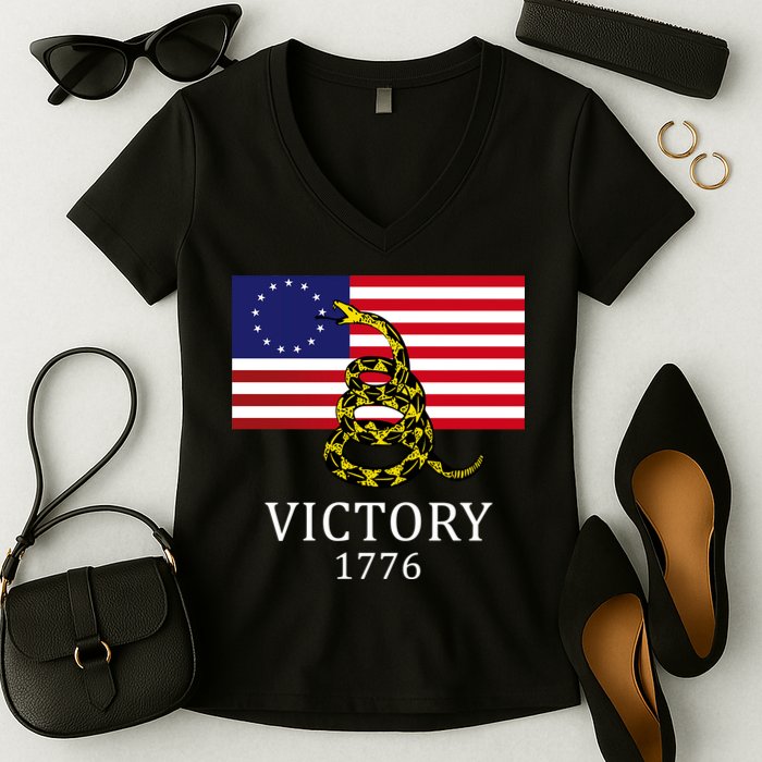 Betsy Ross Flag Don't Tread On Me 13 Colonies Women's V-Neck T-Shirt