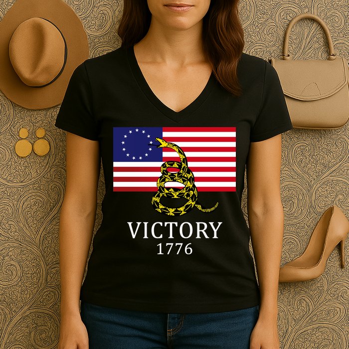 Betsy Ross Flag Don't Tread On Me 13 Colonies Women's V-Neck T-Shirt