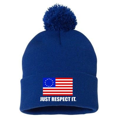 Betsy Ross Flag Just Respect It Pom Pom 12in Knit Beanie