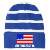 Betsy Ross Flag Just Respect It Striped Beanie with Solid Band