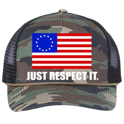 Betsy Ross Flag Just Respect It Retro Rope Trucker Hat Cap