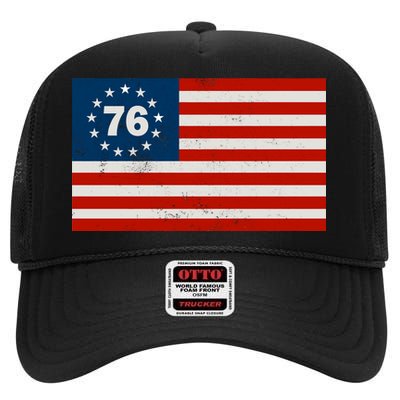 Betsy Ross Flag United States of America 1776 High Crown Mesh Back Trucker Hat