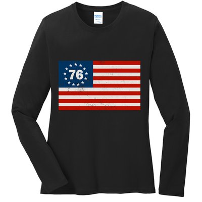 Betsy Ross Flag United States of America 1776 Ladies Long Sleeve Shirt