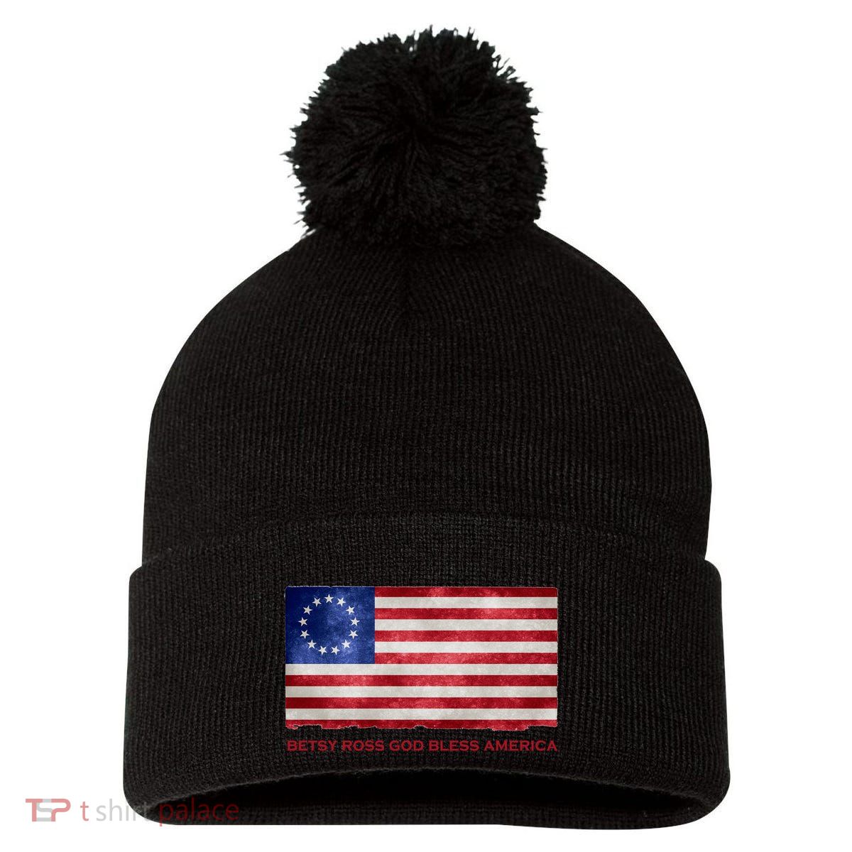 Betsy Ross God Bless America Pom Pom 12in Knit Beanie