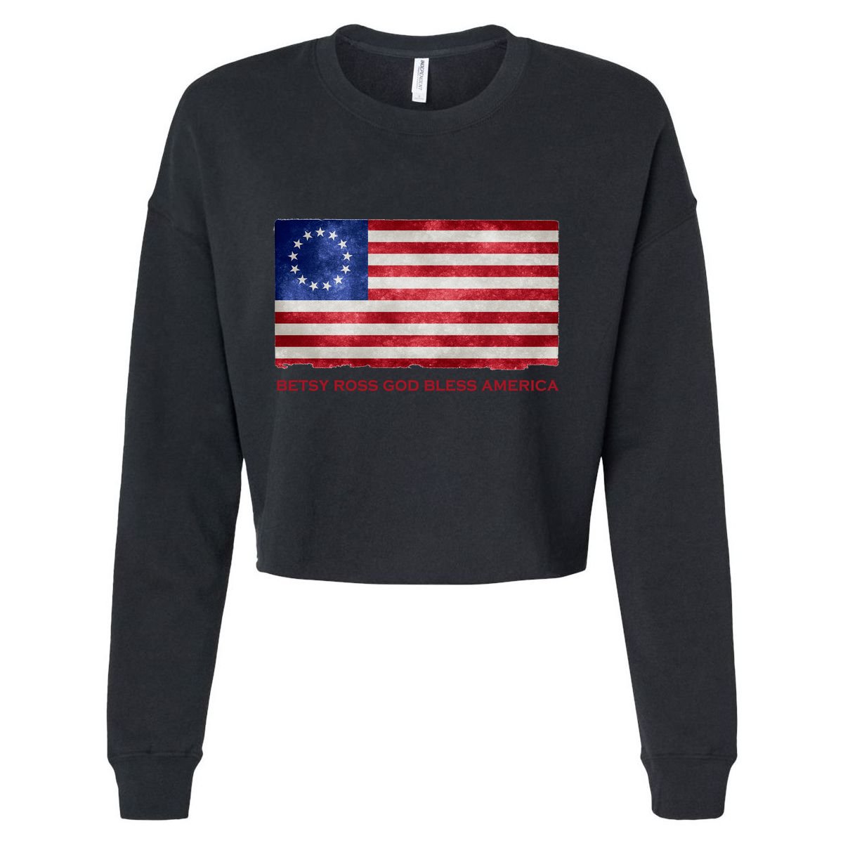 Betsy Ross God Bless America Cropped Pullover Crew