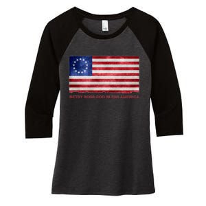 Betsy Ross God Bless America Women's Tri-Blend 3/4-Sleeve Raglan Shirt