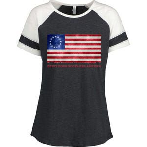 Betsy Ross God Bless America Enza Ladies Jersey Colorblock Tee