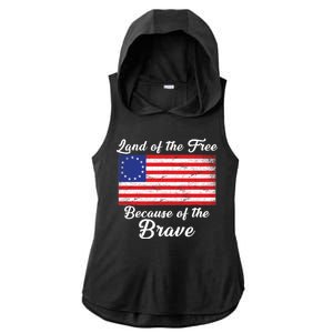 Betsy Ross Land Of The Free Because Of The Brave Ladies PosiCharge Tri-Blend Wicking Draft Hoodie Tank