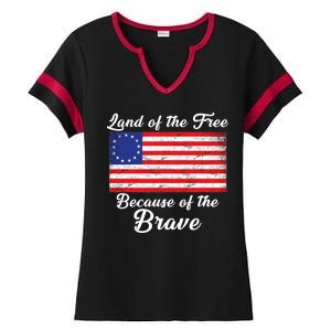 Betsy Ross Land Of The Free Because Of The Brave Ladies Halftime Notch Neck Tee