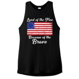 Betsy Ross Land Of The Free Because Of The Brave Ladies PosiCharge Tri-Blend Wicking Tank