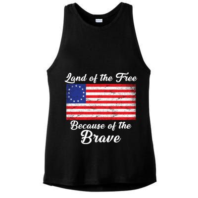 Betsy Ross Land Of The Free Because Of The Brave Ladies PosiCharge Tri-Blend Wicking Tank