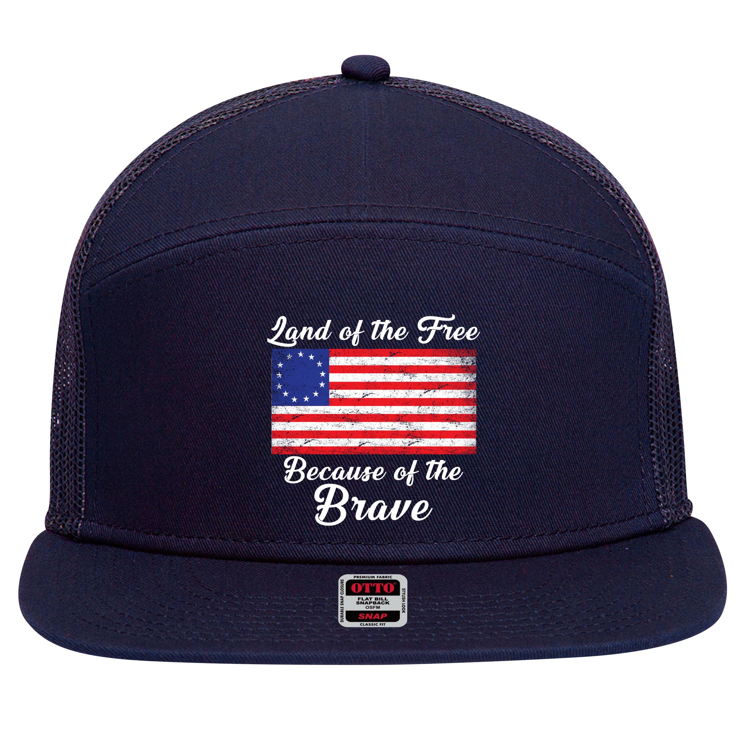 Betsy Ross Land Of The Free Because Of The Brave 7 Panel Mesh Trucker Snapback Hat