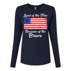 Betsy Ross Land Of The Free Because Of The Brave Womens Cotton Relaxed Long Sleeve T-Shirt