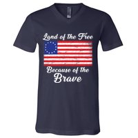 Betsy Ross Land Of The Free Because Of The Brave V-Neck T-Shirt