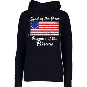 Betsy Ross Land Of The Free Because Of The Brave Womens Funnel Neck Pullover Hood