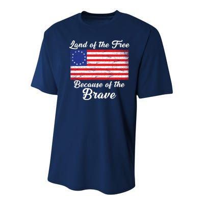 Betsy Ross Land Of The Free Because Of The Brave Youth Performance Sprint T-Shirt