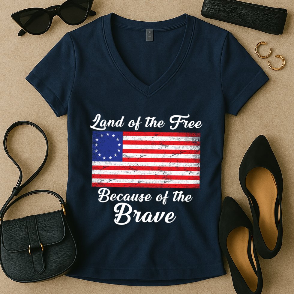 Betsy Ross Land Of The Free Because Of The Brave Women's V-Neck T-Shirt