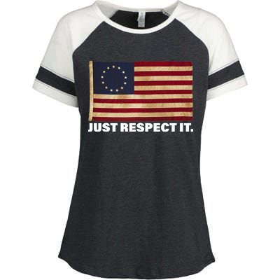 Betsy Ross Original Colonies Just Respect It Enza Ladies Jersey Colorblock Tee