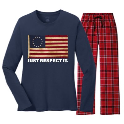 Betsy Ross Original Colonies Just Respect It Women's Long Sleeve Flannel Pajama Set 