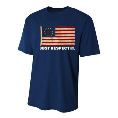 Betsy Ross Original Colonies Just Respect It Youth Performance Sprint T-Shirt