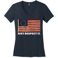 Betsy Ross Original Colonies Just Respect It Women's V-Neck T-Shirt