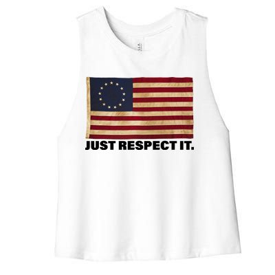 Betsy Ross Original Colonies Just Respect It Women's Racerback Cropped Tank