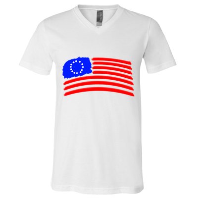 Betsy Ross Original Painted Flag V-Neck T-Shirt
