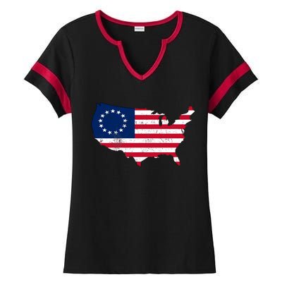 Betsy Ross USA Flag Revolutionary War Ladies Halftime Notch Neck Tee