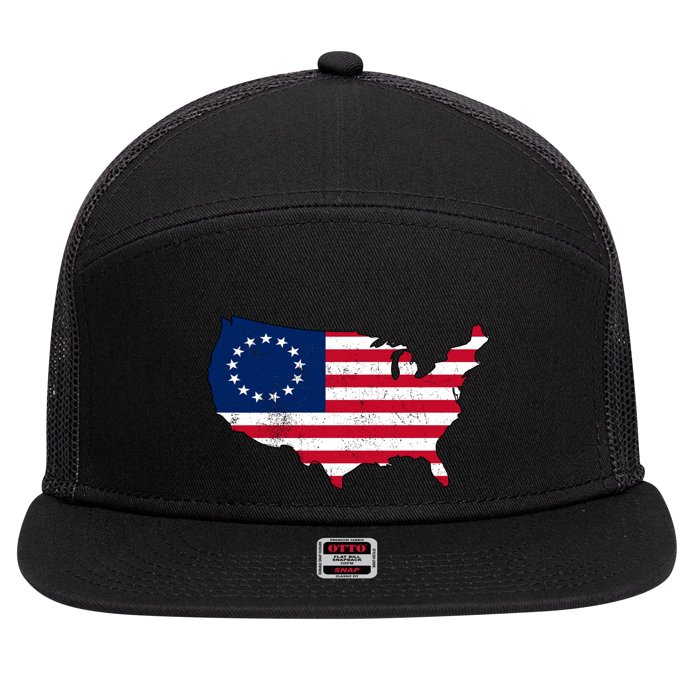 Betsy Ross USA Flag Revolutionary War 7 Panel Mesh Trucker Snapback Hat