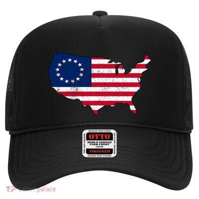 Betsy Ross USA Flag Revolutionary War High Crown Mesh Back Trucker Hat