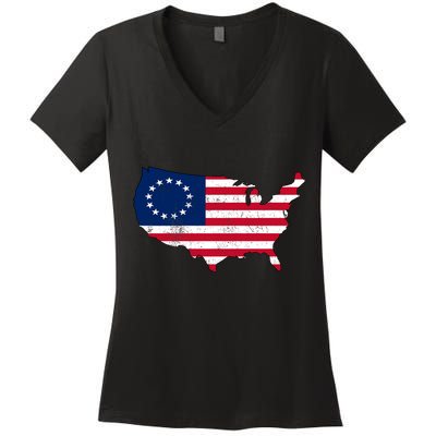 Betsy Ross USA Flag Revolutionary War Women's V-Neck T-Shirt