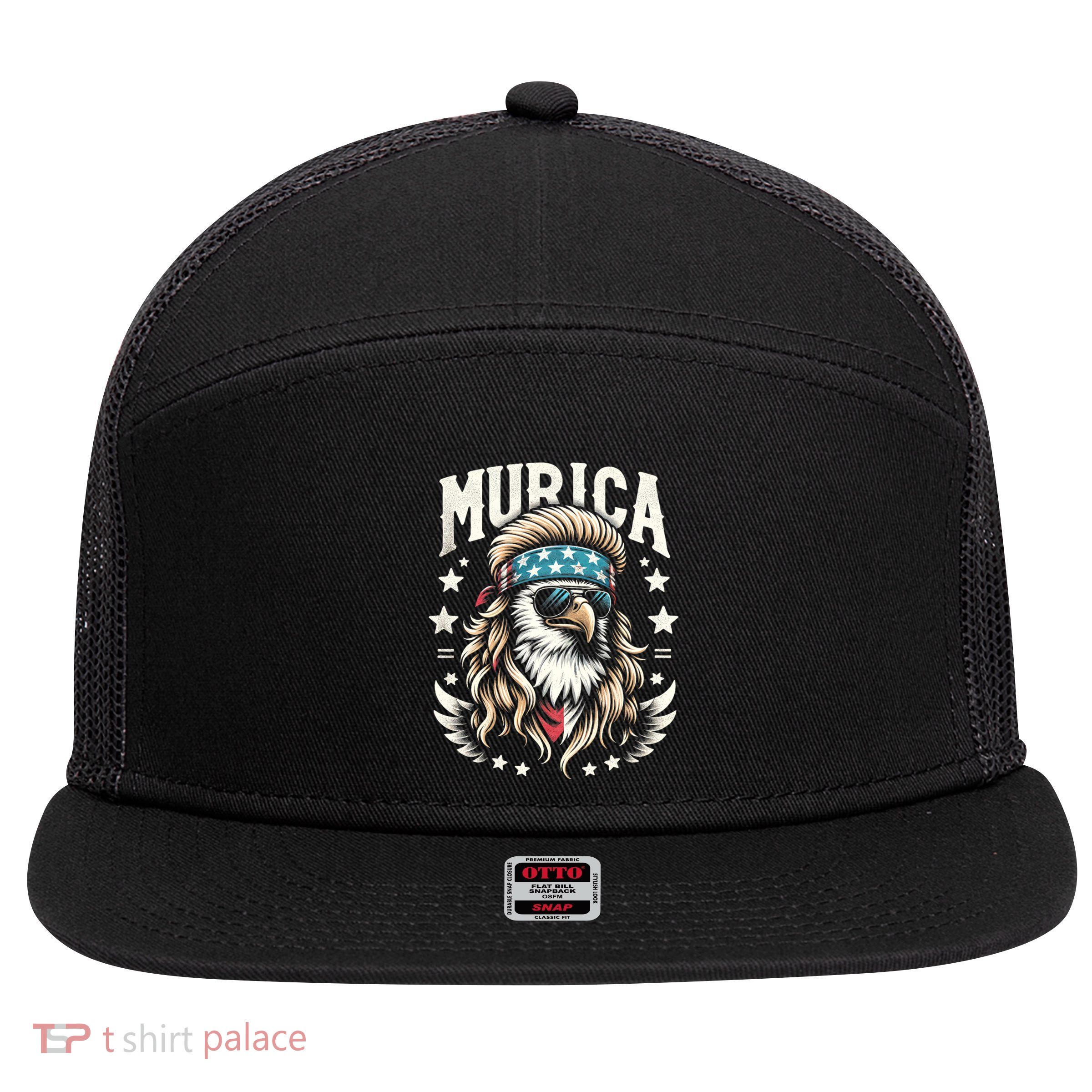 Bald Eagle Us Flag Murica! Patriotic American July 4th 7 Panel Mesh Trucker Snapback Hat