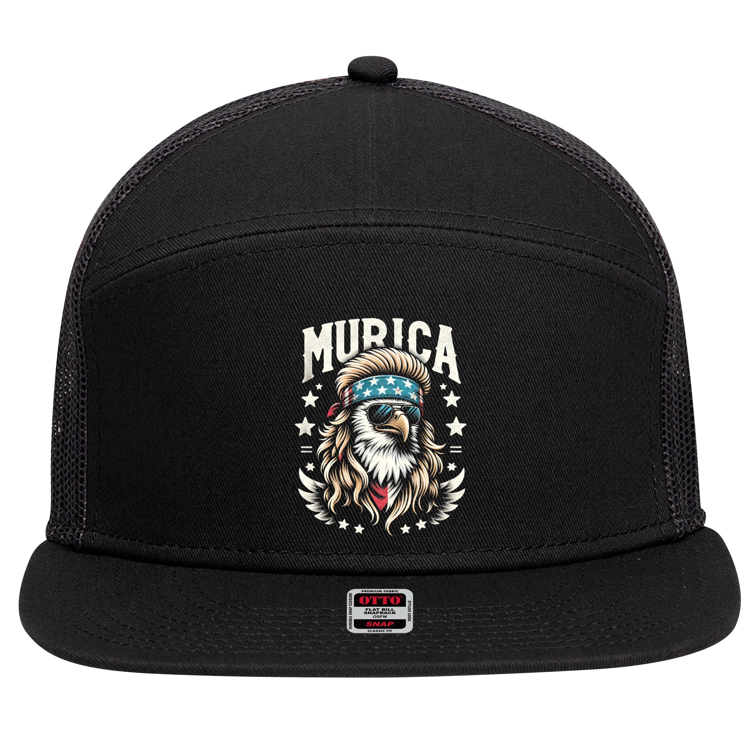 Bald Eagle Us Flag Murica! Patriotic American July 4th 7 Panel Mesh Trucker Snapback Hat