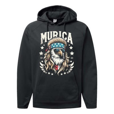 Bald Eagle Us Flag Murica! Patriotic American July 4th Performance Fleece Hoodie