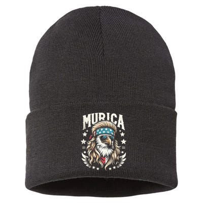 Bald Eagle Us Flag Murica! Patriotic American July 4th Sustainable Knit Beanie