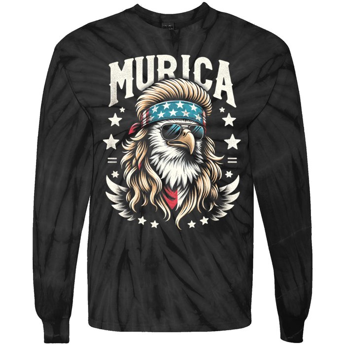 Bald Eagle Us Flag Murica! Patriotic American July 4th Tie-Dye Long Sleeve Shirt