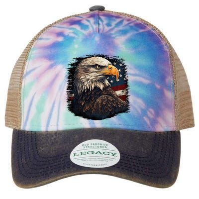 Bald Eagle Us American Flag 4th Of July Proud Patriotic Legacy Tie Dye Trucker Hat