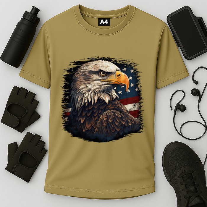 Bald Eagle Us American Flag 4th Of July Proud Patriotic Cooling Performance Crew T-Shirt