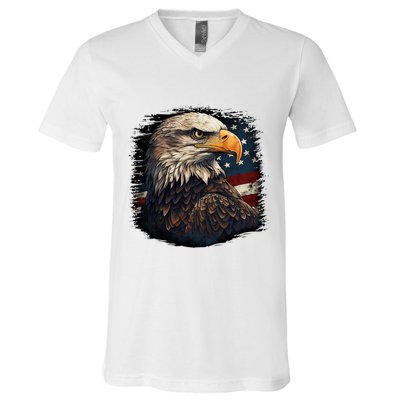 Bald Eagle Us American Flag 4th Of July Proud Patriotic V-Neck T-Shirt